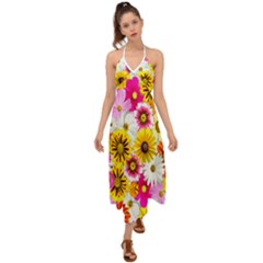 Flowers Blossom Bloom Nature Plant Halter Tie Back Dress  by Amaryn4rt