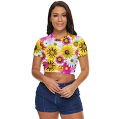 Flowers Blossom Bloom Nature Plant Side Button Cropped T-Shirt