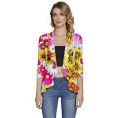 Flowers Blossom Bloom Nature Plant Women s 3/4 Sleeve Ruffle Edge Open Front Jacket by Amaryn4rt