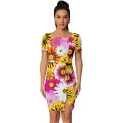 Flowers Blossom Bloom Nature Plant Fitted Knot Split End Bodycon Dress by Amaryn4rt