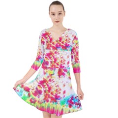 Pattern Decorated Schoolbus Tie Dye Quarter Sleeve Front Wrap Dress