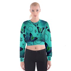 Texture Butterflies Background Cropped Sweatshirt by Amaryn4rt