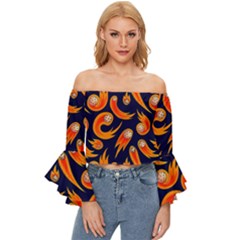 Space Patterns Pattern Off Shoulder Flutter Bell Sleeve Top by Amaryn4rt
