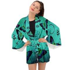 Texture Butterflies Background Long Sleeve Kimono