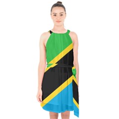 Flag Of Tanzania Halter Collar Waist Tie Chiffon Dress by Amaryn4rt