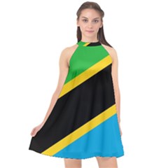 Flag Of Tanzania Halter Neckline Chiffon Dress  by Amaryn4rt