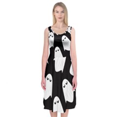 Ghost Halloween Pattern Midi Sleeveless Dress by Amaryn4rt