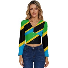 Flag Of Tanzania Long Sleeve V-neck Top by Amaryn4rt