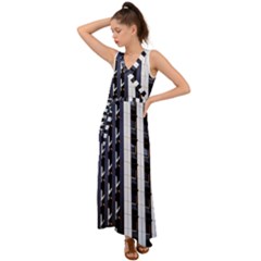 Architecture-building-pattern V-neck Chiffon Maxi Dress