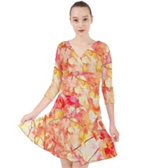 Monotype Art Pattern Leaves Colored Autumn Quarter Sleeve Front Wrap Dress