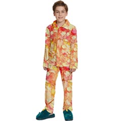 Monotype Art Pattern Leaves Colored Autumn Kids  Long Sleeve Velvet Pajamas Set