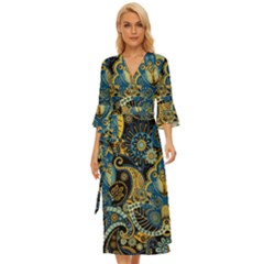 Retro Ethnic Background Pattern Vector Midsummer Wrap Dress