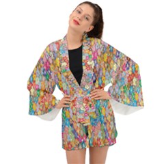 Monotype Art Pattern Leaves Colored Autumn Long Sleeve Kimono