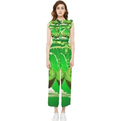 Kiwi Fruit Vitamins Healthy Cut Women s Frill Top Chiffon Jumpsuit