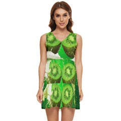 Kiwi Fruit Vitamins Healthy Cut Tiered Sleeveless Mini Dress