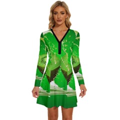 Kiwi Fruit Vitamins Healthy Cut Long Sleeve Deep V Mini Dress  by Amaryn4rt