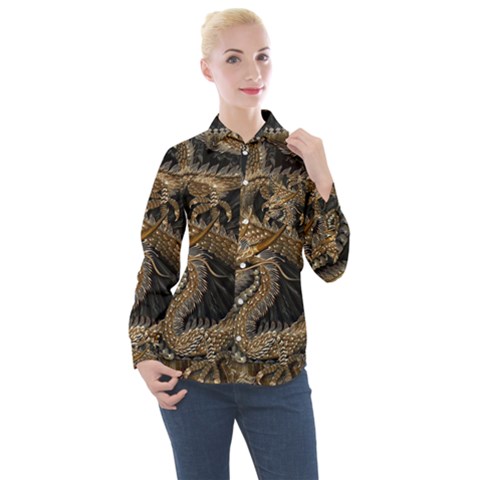 Dragon Pentagram Women s Long Sleeve Pocket Shirt by Amaryn4rt