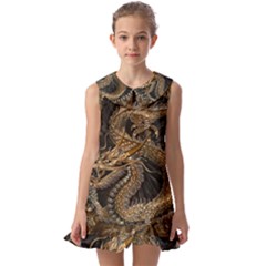 Dragon Pentagram Kids  Pilgrim Collar Ruffle Hem Dress by Amaryn4rt