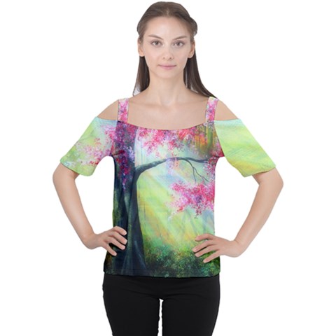 Forests Stunning Glimmer Paintings Sunlight Blooms Plants Love Seasons Traditional Art Flowers Sunsh Cutout Shoulder T-shirt by Amaryn4rt