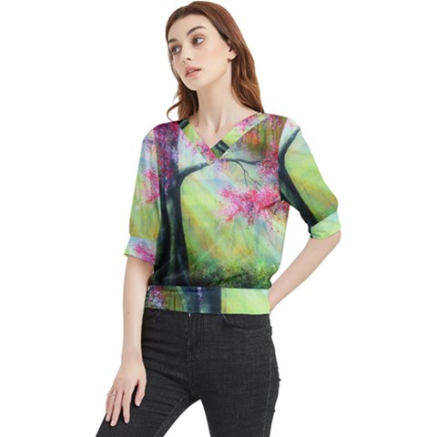 Forests Stunning Glimmer Paintings Sunlight Blooms Plants Love Seasons Traditional Art Flowers Sunsh Quarter Sleeve Blouse by Amaryn4rt