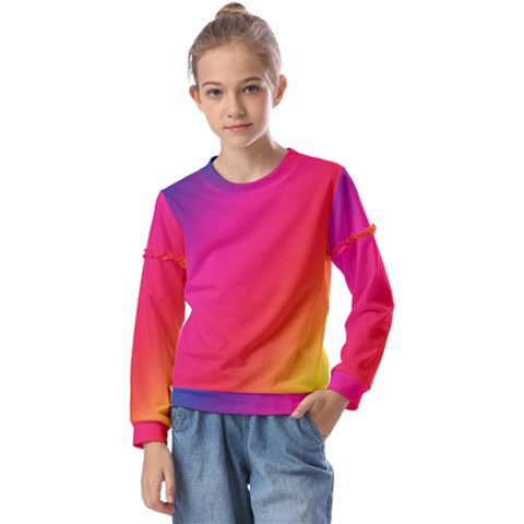 Rainbow Colors Kids  Long Sleeve T-shirt With Frill  by Amaryn4rt