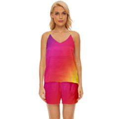Rainbow Colors V-neck Satin Pajamas Set