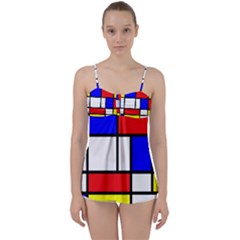 Mondrian-red-blue-yellow Babydoll Tankini Top by Amaryn4rt