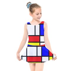 Mondrian-red-blue-yellow Kids  Skater Dress Swimsuit