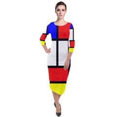 Mondrian-red-blue-yellow Quarter Sleeve Midi Velour Bodycon Dress by Amaryn4rt