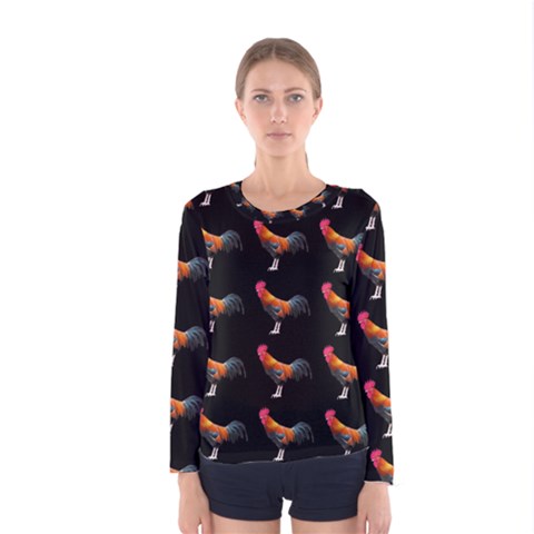 Background-pattern-chicken-fowl Women s Long Sleeve T-shirt by Amaryn4rt