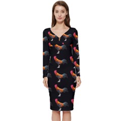 Background-pattern-chicken-fowl Long Sleeve V-neck Bodycon Dress  by Amaryn4rt