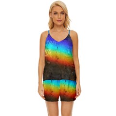 Rainbow-color-prism-colors V-neck Satin Pajamas Set