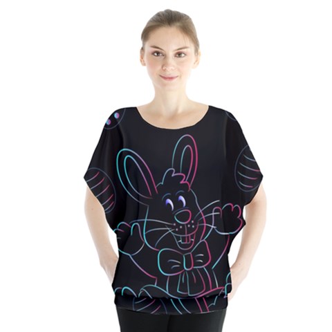 Easter-bunny-hare-rabbit-animal Batwing Chiffon Blouse by Amaryn4rt