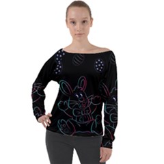 Easter-bunny-hare-rabbit-animal Off Shoulder Long Sleeve Velour Top by Amaryn4rt