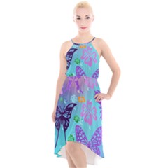 Butterfly Vector Background High-Low Halter Chiffon Dress 