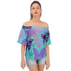 Butterfly Vector Background Off Shoulder Short Sleeve Top