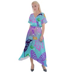 Butterfly Vector Background Cross Front Sharkbite Hem Maxi Dress