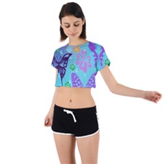 Butterfly Vector Background Tie Back Short Sleeve Crop T-Shirt