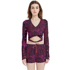 Retro-flower-pattern-design-batik- Velvet Wrap Crop Top And Shorts Set by Amaryn4rt