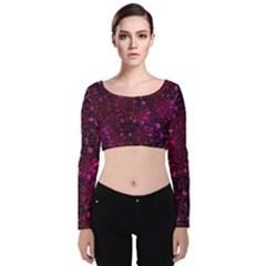 Retro-flower-pattern-design-batik- Velvet Long Sleeve Crop Top by Amaryn4rt