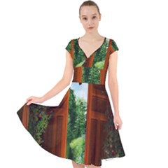 Beautiful World Entry Door Fantasy Cap Sleeve Front Wrap Midi Dress by Amaryn4rt