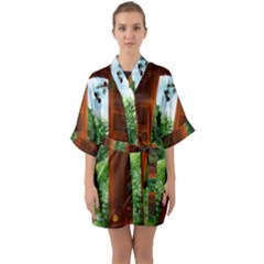 Beautiful World Entry Door Fantasy Half Sleeve Satin Kimono  by Amaryn4rt