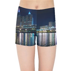 Cleveland Building City By Night Kids  Sports Shorts by Amaryn4rt