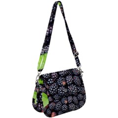 Blackberries-background-black-dark Saddle Handbag by Amaryn4rt