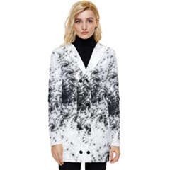 Fractal Black Spiral On White Button Up Hooded Coat  by Amaryn4rt