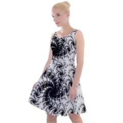 Fractal Black Spiral On White Knee Length Skater Dress by Amaryn4rt