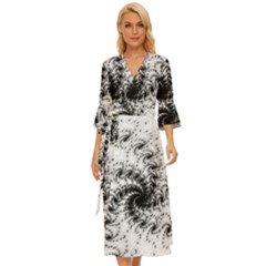 Fractal Black Spiral On White Midsummer Wrap Dress