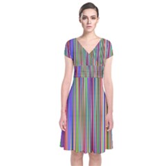 Striped-stripes-abstract-geometric Short Sleeve Front Wrap Dress