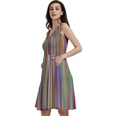 Striped-stripes-abstract-geometric Sleeveless V-Neck Skater Dress with Pockets