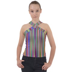Striped-stripes-abstract-geometric Cross Neck Velour Top